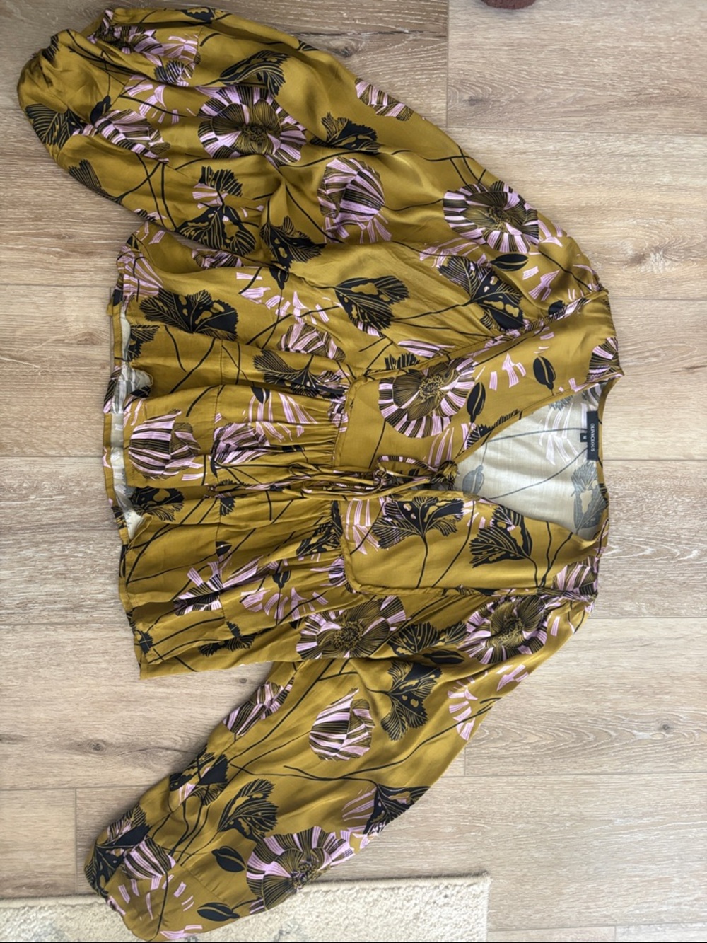 Olivaceous Mustard Floral Wrap Jacket with Pink & Black Print